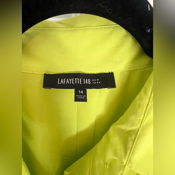 Women's Lafayette 148 New York Lime Green Button Down Blouse - Picture 3 of 4